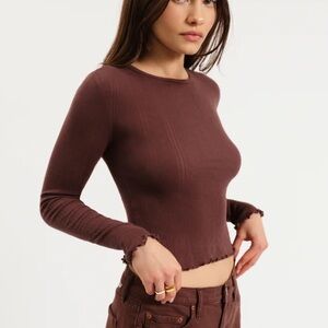 Daze Waverly Pointelle Crewneck Tee in French Roast
